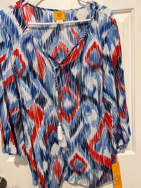 Ruby Rd. Red, Blue & White Printed Tunic Top